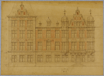 214681 Opstand van het ontwerp voor het te verbouwen gedeelte van het stadhuis aan de Oudegracht te Utrecht. N.B. Het ...